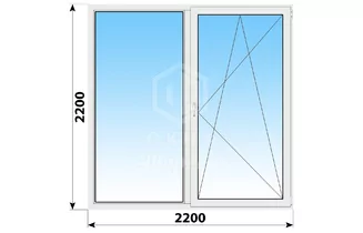 Двухстворчатое пластиковое окно 2200x2200 Г-ПО