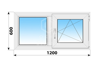 Двухстворчатое пластиковое окно 1200x600 Г-ПО